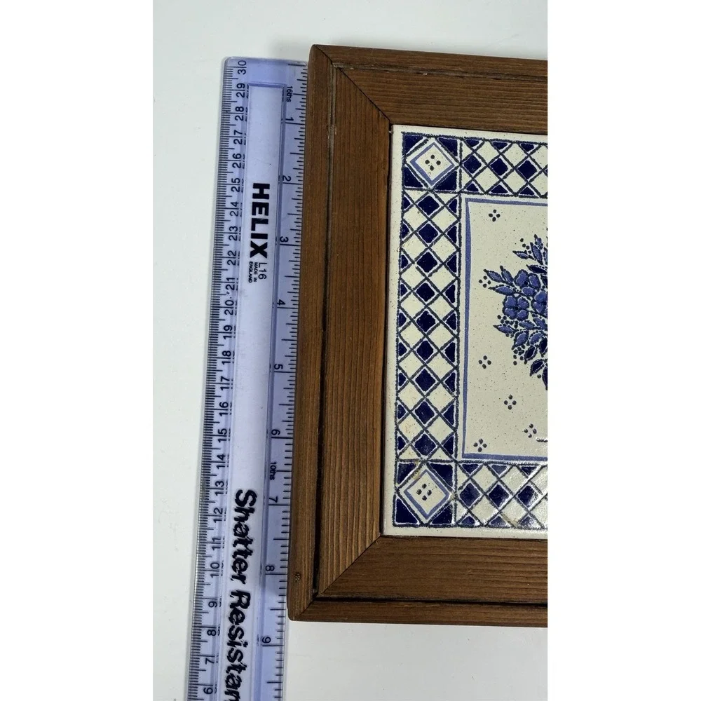Ceramic Tile Trivet Kitchen Plaque Wood Frame 8.5